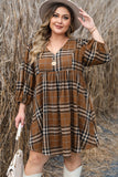 Brown Plaid Pattern Empire Waist Babydoll Dress