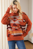 Aztec Knitted High Neck Drop Shoulder Sweater