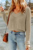 Cropped V Neck Fuzzy Sweater