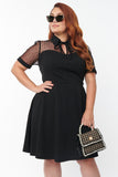 Plus Size Collared Mesh Yoke Fit Flare Dress