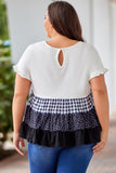 Plaid Dot Ruffled Plus Size Babydoll Top