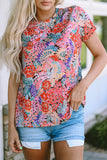 Red Short Sleeve Slim Fit Floral T Shirt