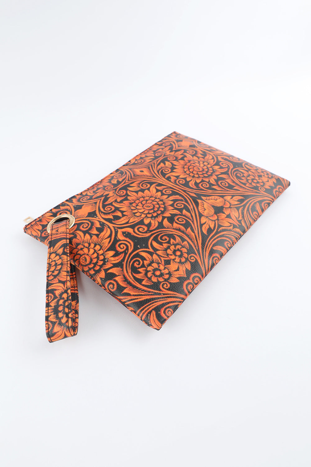 Vintage Floral Print PU Leather Wristlet Clutch