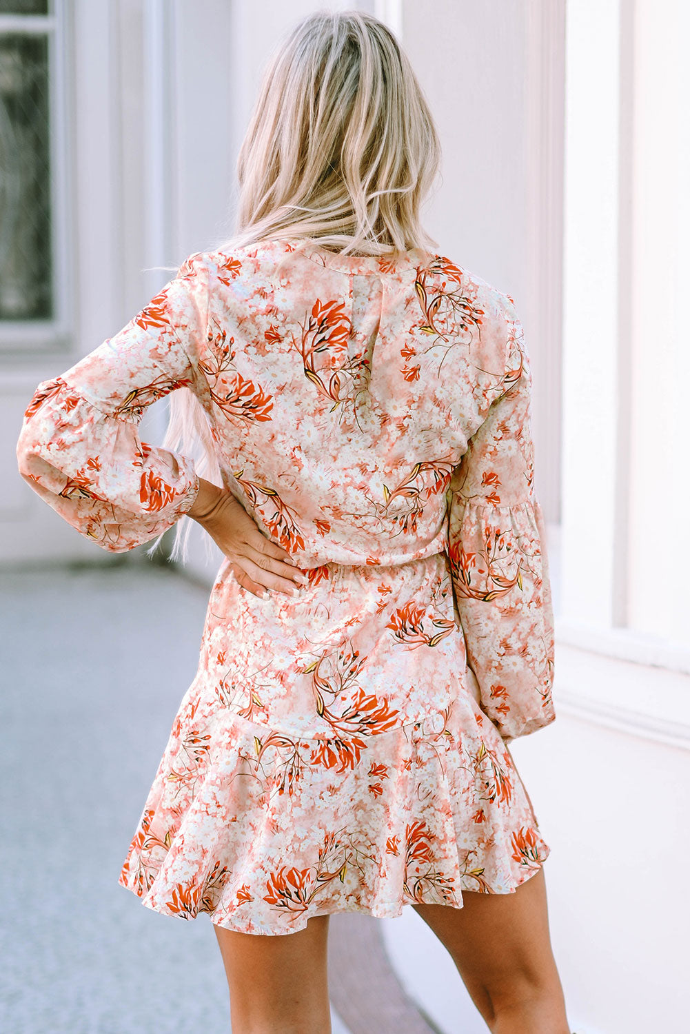 Bubble Sleeve Cinched Waist Floral Dress