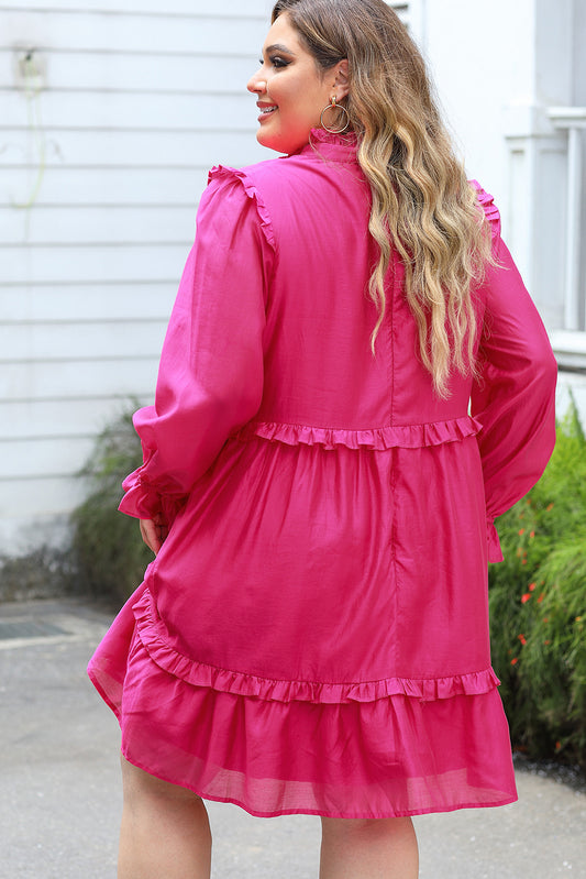 Plus Size Ruffled Bubble Sleeve Dress