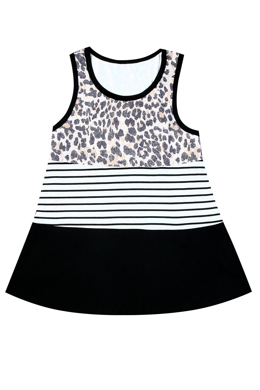 Leopard Striped Color Block Casual Tank Top