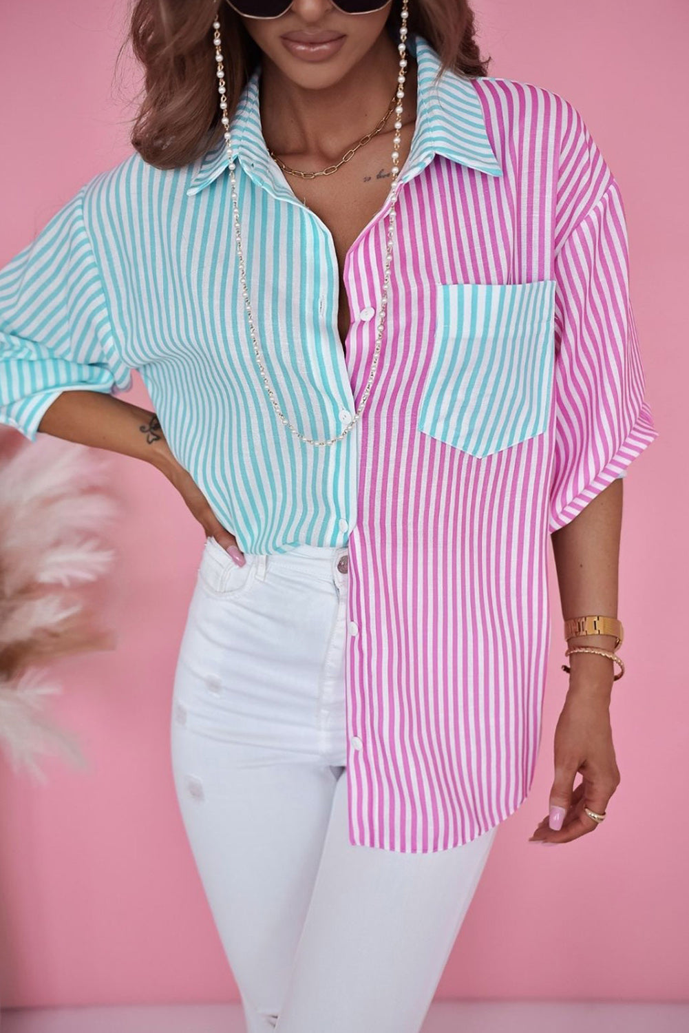 Contrast Striped Print Shirt