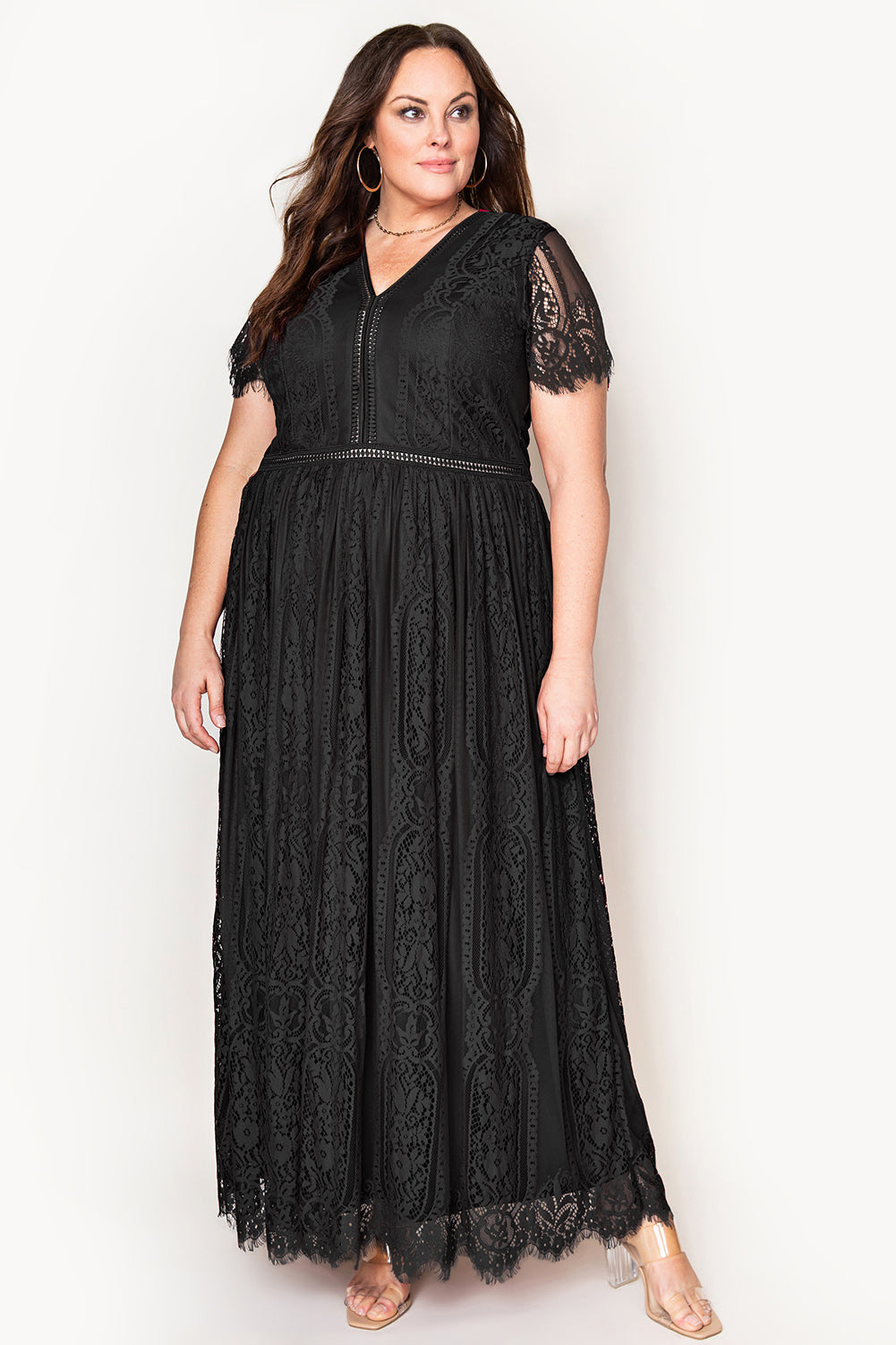 Eyelash Lace Short Sleeve Curvy Maxi Dress