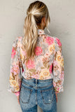 Pink Floral Print Tiered Ruffled Long Sleeve Blouse