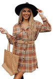 Plaid Button up Side Slit Shirt Dress