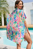 Plant Print Button-up Half Sleeve Beach Cover Up