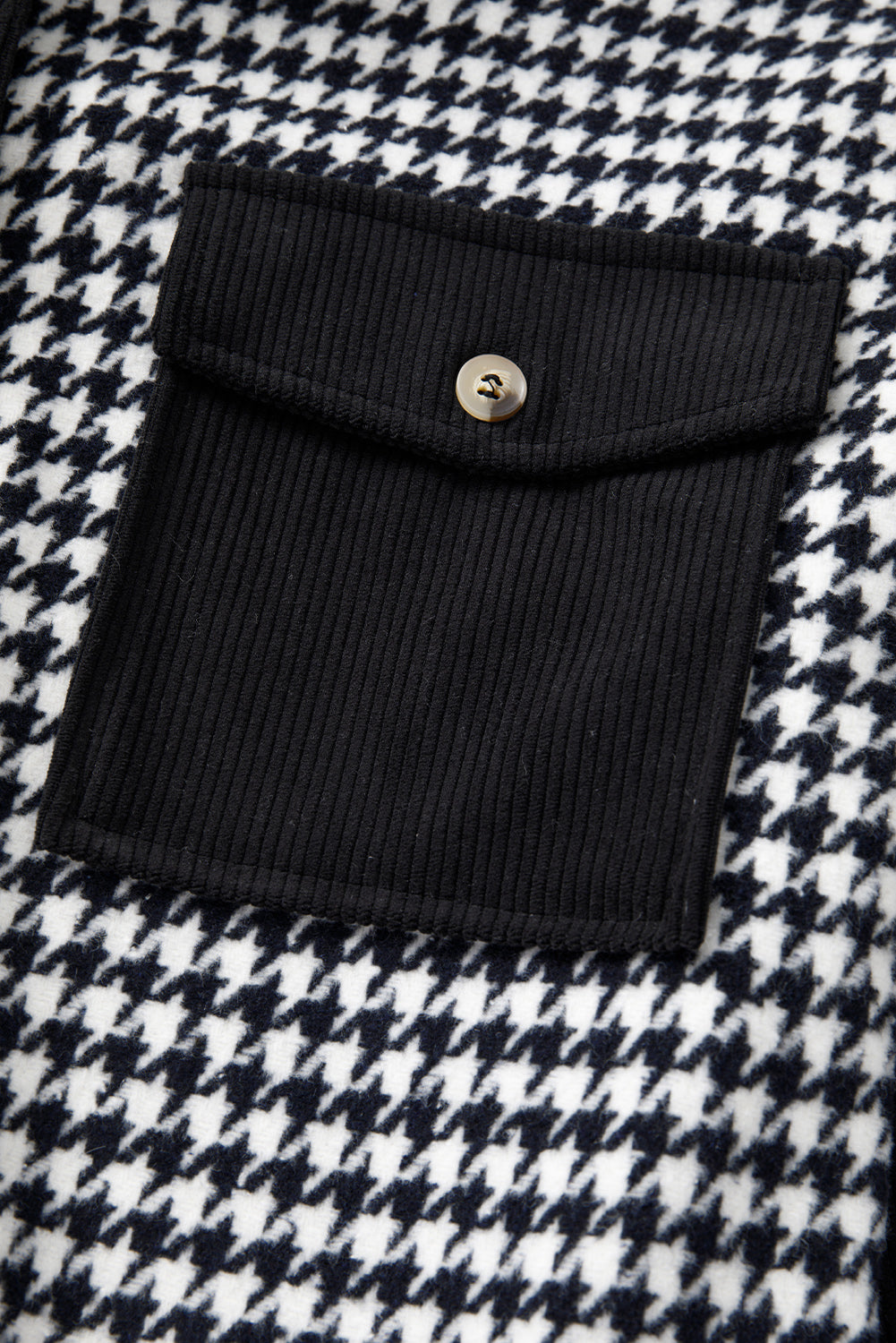 Parchment Houndstooth Corduroy Patchwork Flap Pocket Shacket