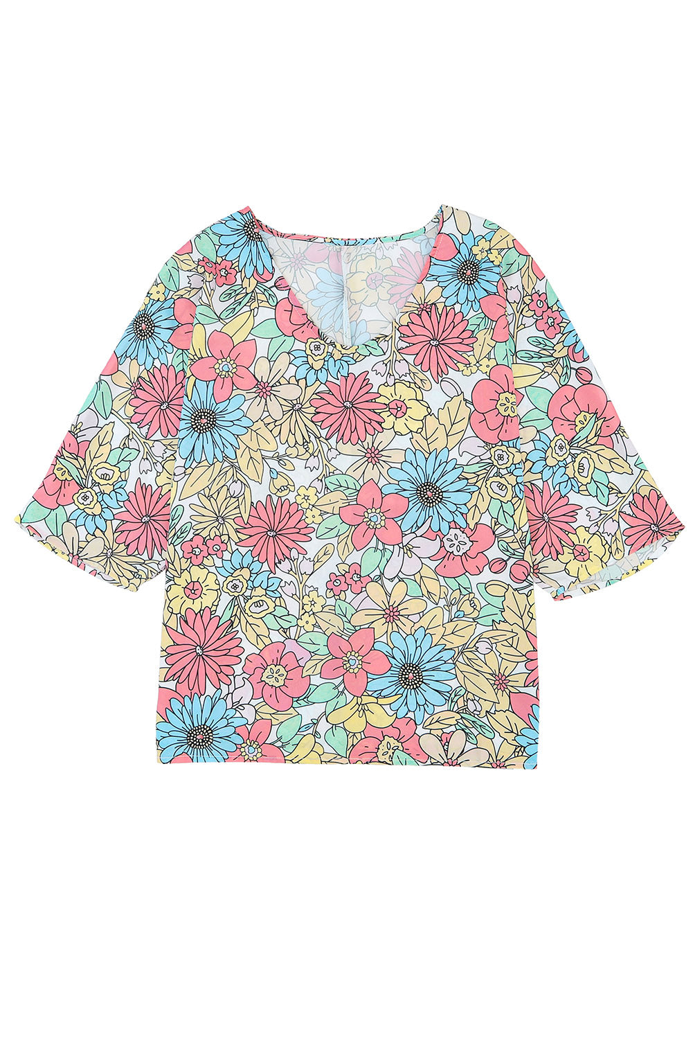 Floral Print V Neck Half Sleeve Blouse