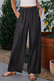 Black Side Pockets Frilled Smocked High Waist Wide Leg Jeans