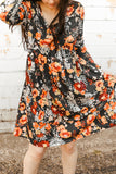 Floral Print Ruched Long Sleeve Dress