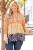 Plus Size Colorblock Blooming Daisy Long Sleeve Flowy Top