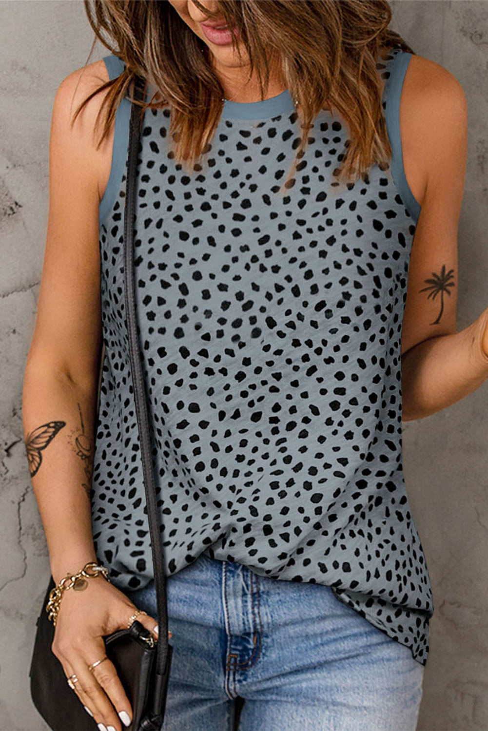 Red Leopard Print Round Neck Tank Top