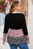 Floral Pattern Color Block Plus Size Pullover Top