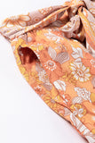 Pamplemousse Orange Cravate Taille Boho Floral Pantalon Large Jambe