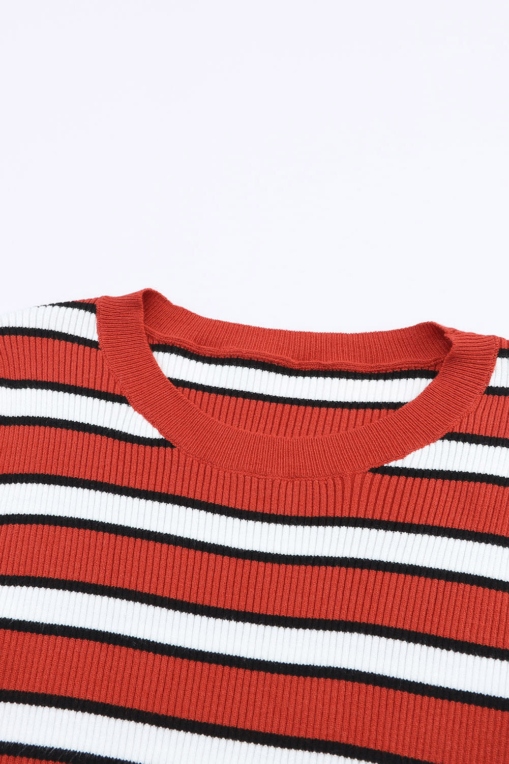 Striped Print Ribbed Knit Slim Fit Top