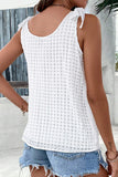 White Lattice Texture Bowknot Shoulder V Neck Tank Top