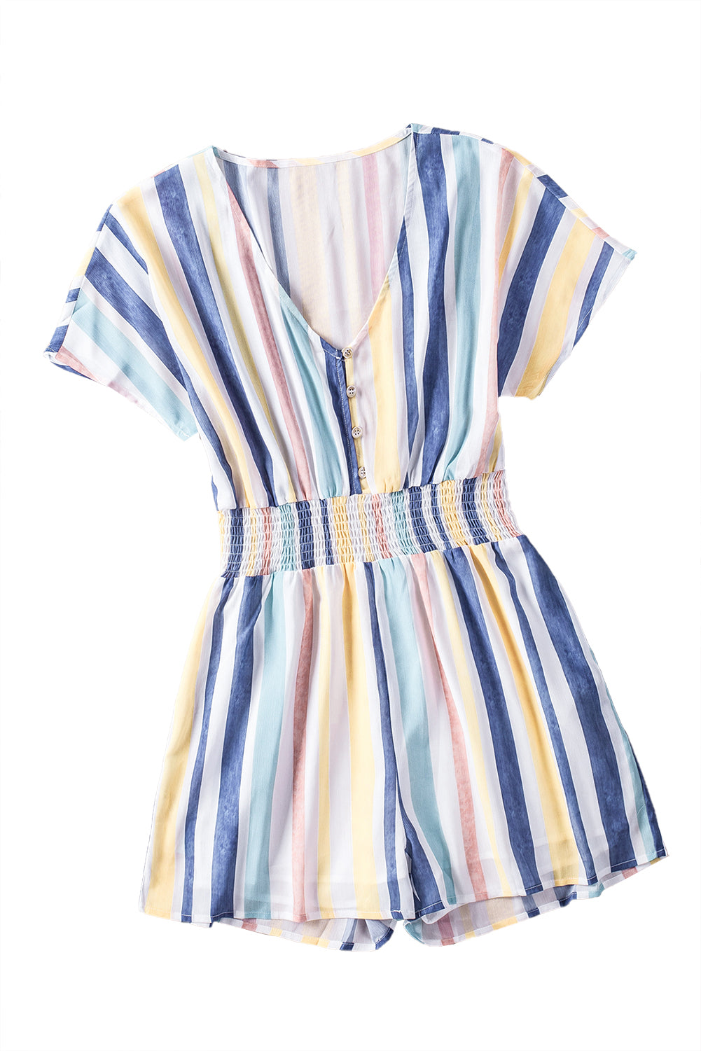 Striped Print V-neck Button Romper