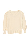 Pull beige uni flou à col en V