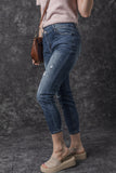 Sky Blue Asymmetric Button Zip Fly Distressed Skinny Jeans