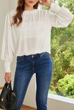 Padded Shoulder Buttoned Cuffs Pleated Loose Blouse