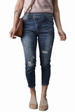 Sky Blue Asymmetric Button Zip Fly Distressed Skinny Jeans