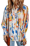 Collared Neckline Smocked Cuffs Printed Shirt