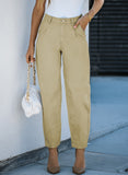 Khaki Solid High Waist Casual Pants