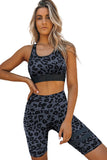 Leopard Yoga Bike Sports Bra and Shorts Set