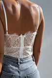 Lace Crochet V Neck Spaghetti Straps Bodysuit