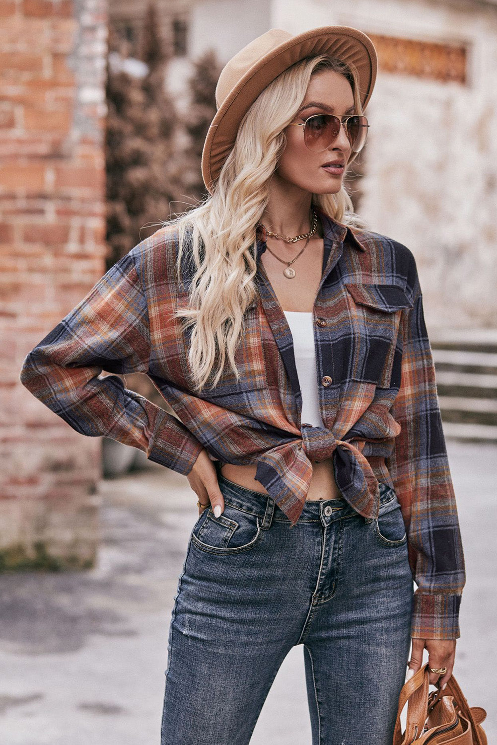 Multicolor Plaid Print Flap Pocket Shirt