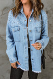 Rhinestone Pearls Denim Shacket