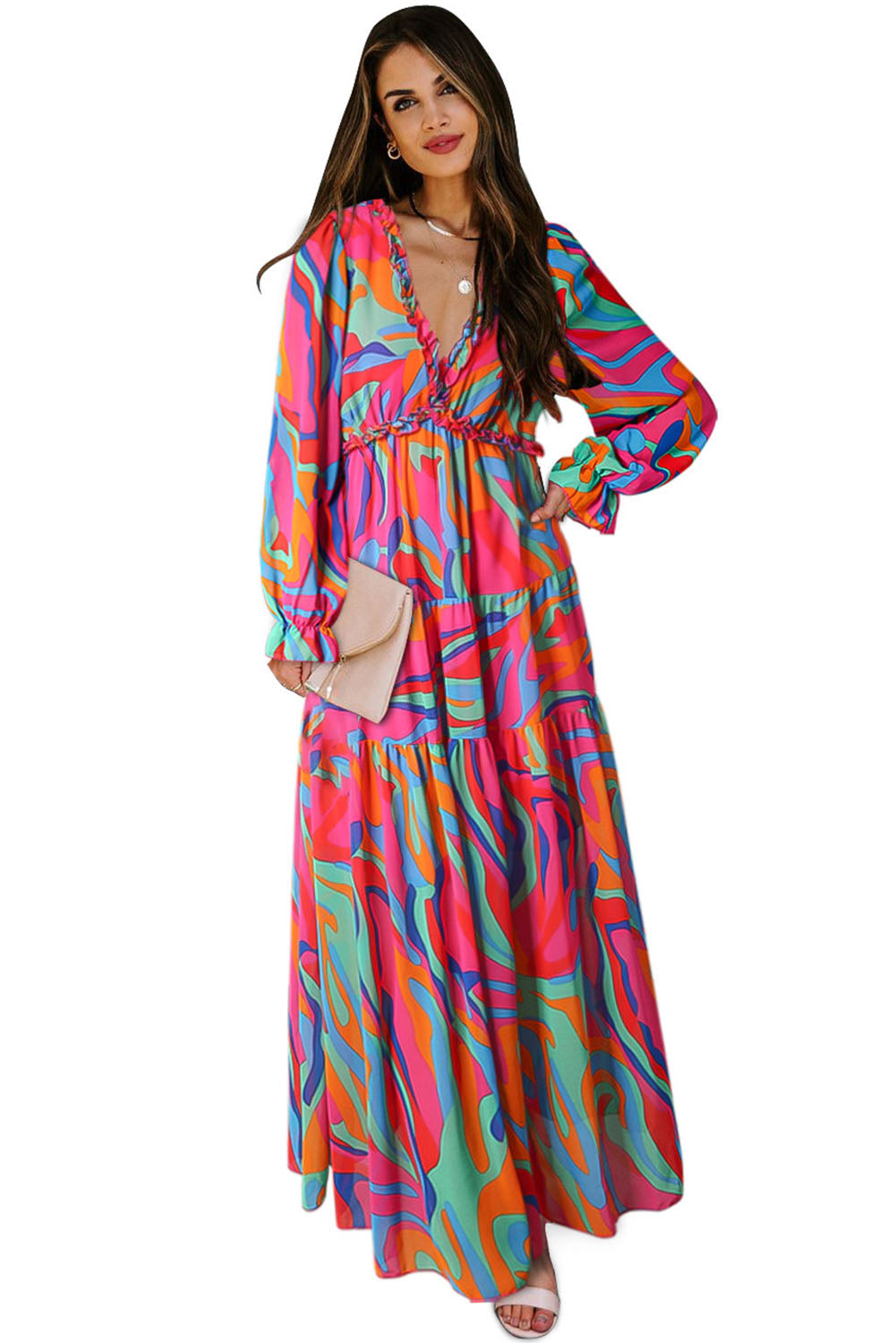 Multicolor Wild Lotus Ruffle Tiered Maxi Dress