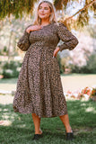 Plus Size Leopard Print Smocked Tiered Dress