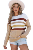 Crew Neck Striped Long Sleeve Sweater