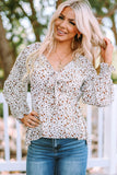 Floral Print Front Tie Ruffled Long Sleeve Blouse