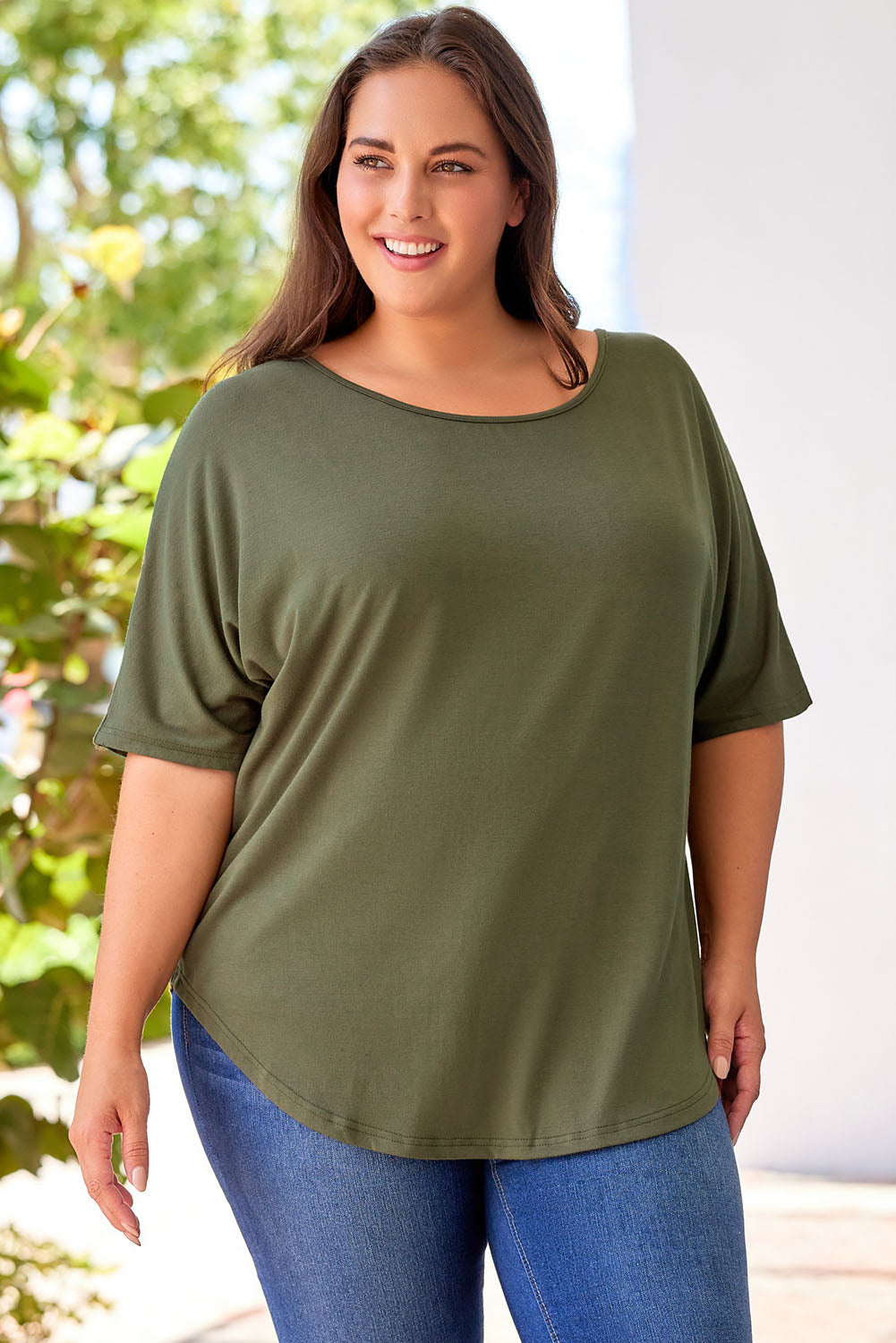 T-shirt ample vert grande taille avec dos évidé