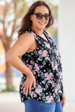 Plus Size Floral Print Ribbon V Neck Tank Top