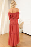 Off Shoulder Balloon Sleeve Cutout Ruffled Maxi Dress