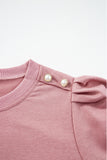 Red Button Tab Detail Long Sleeve Top