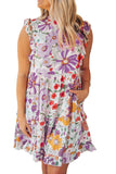 Purple Multicolor Flutter Floral Print Flowy Tank Top