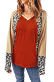 Colorblock Leopard V Neck Long Sleeve Top