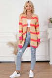 Stripe Printed Ribbed Long Knitted Cardigan