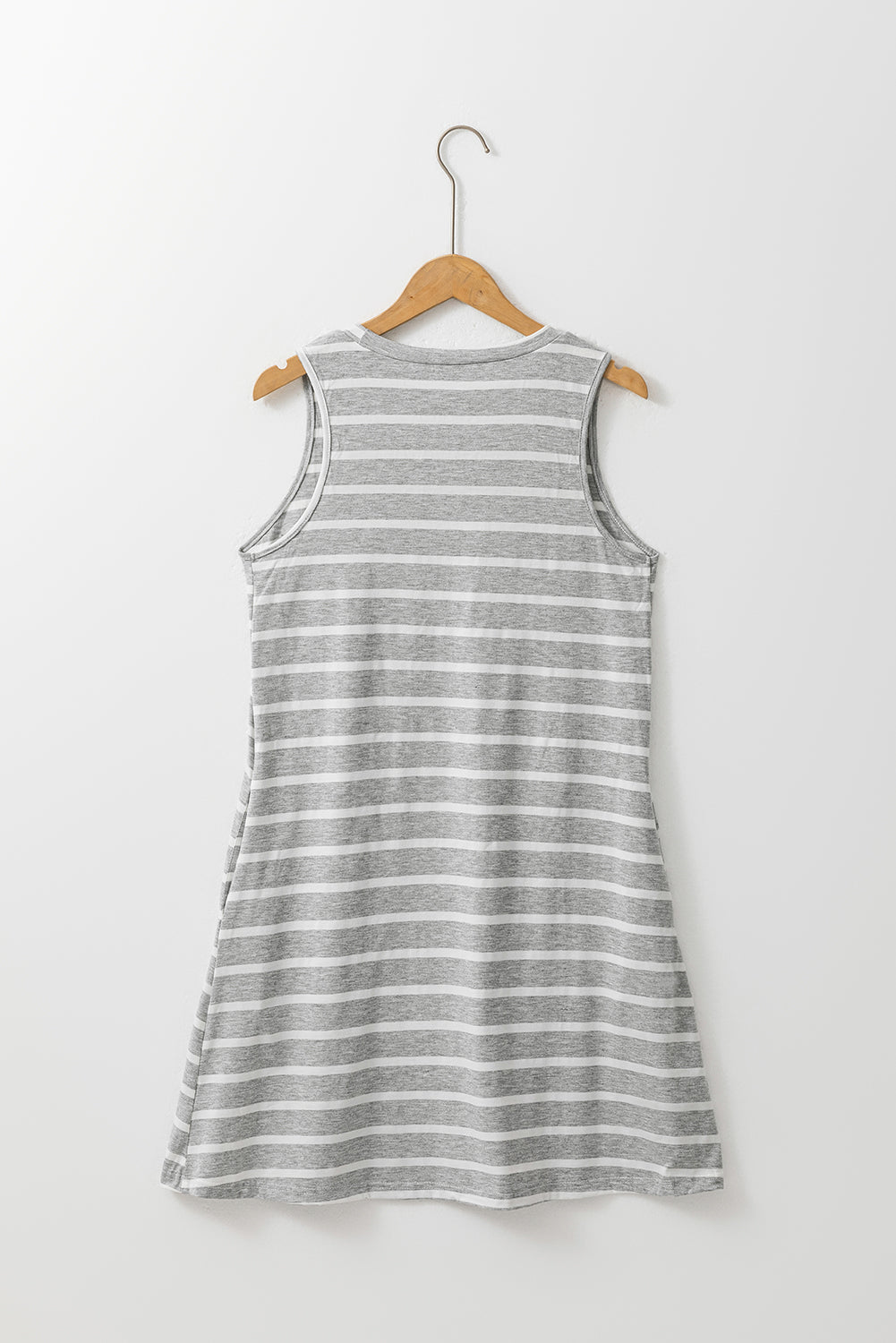 Stripe Print Side Pockets O-neck Sleeveless Mini Dress