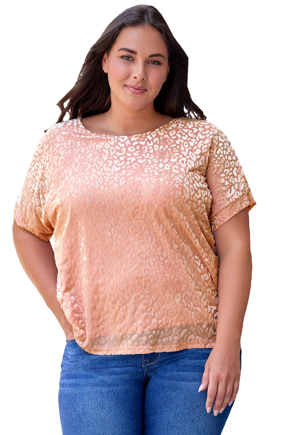 Rose T-shirt Léopard Pailleté Ombre de Grande Taille