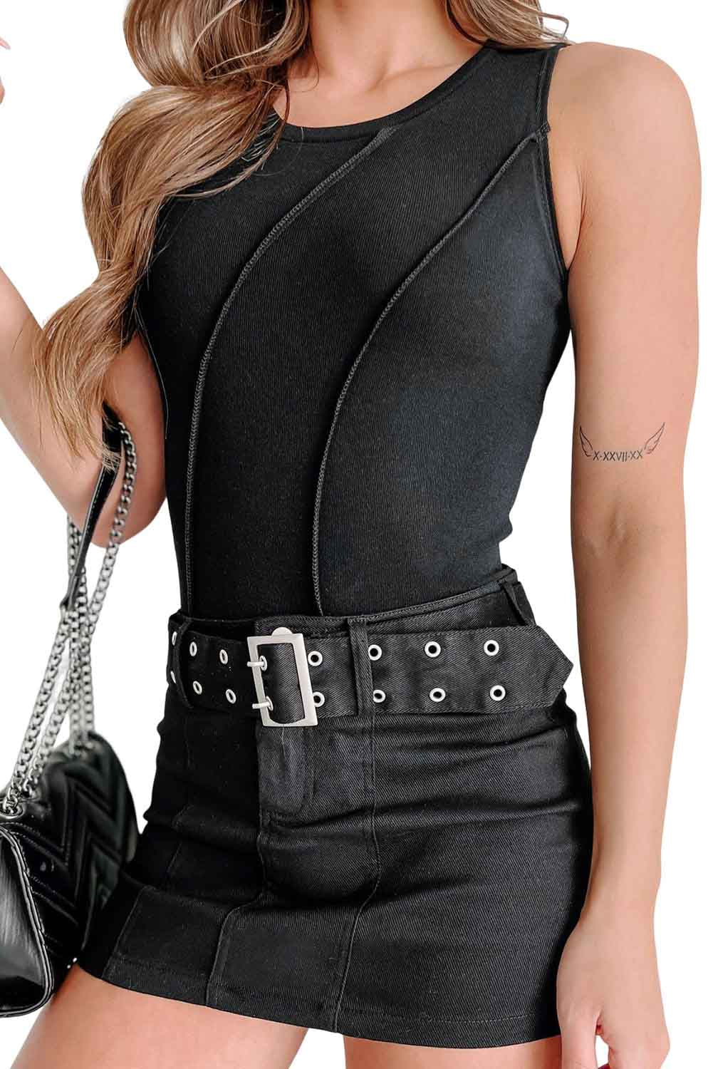 Expose Seam Detail Sleeveless Bodysuit